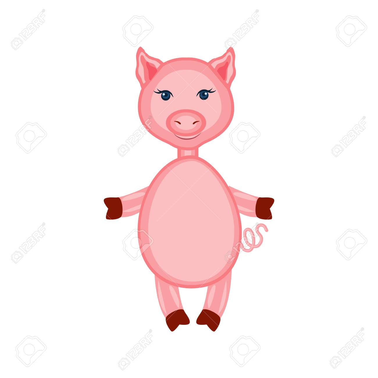 cartoon cute pink pig standing isolated on white royalty free