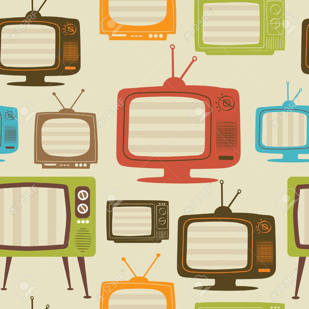 Tv retro seamless pattern. Colorful abstract vector background. - 11956600 Tv retro seamless pattern. Colorful abstract vector background. - 11956600