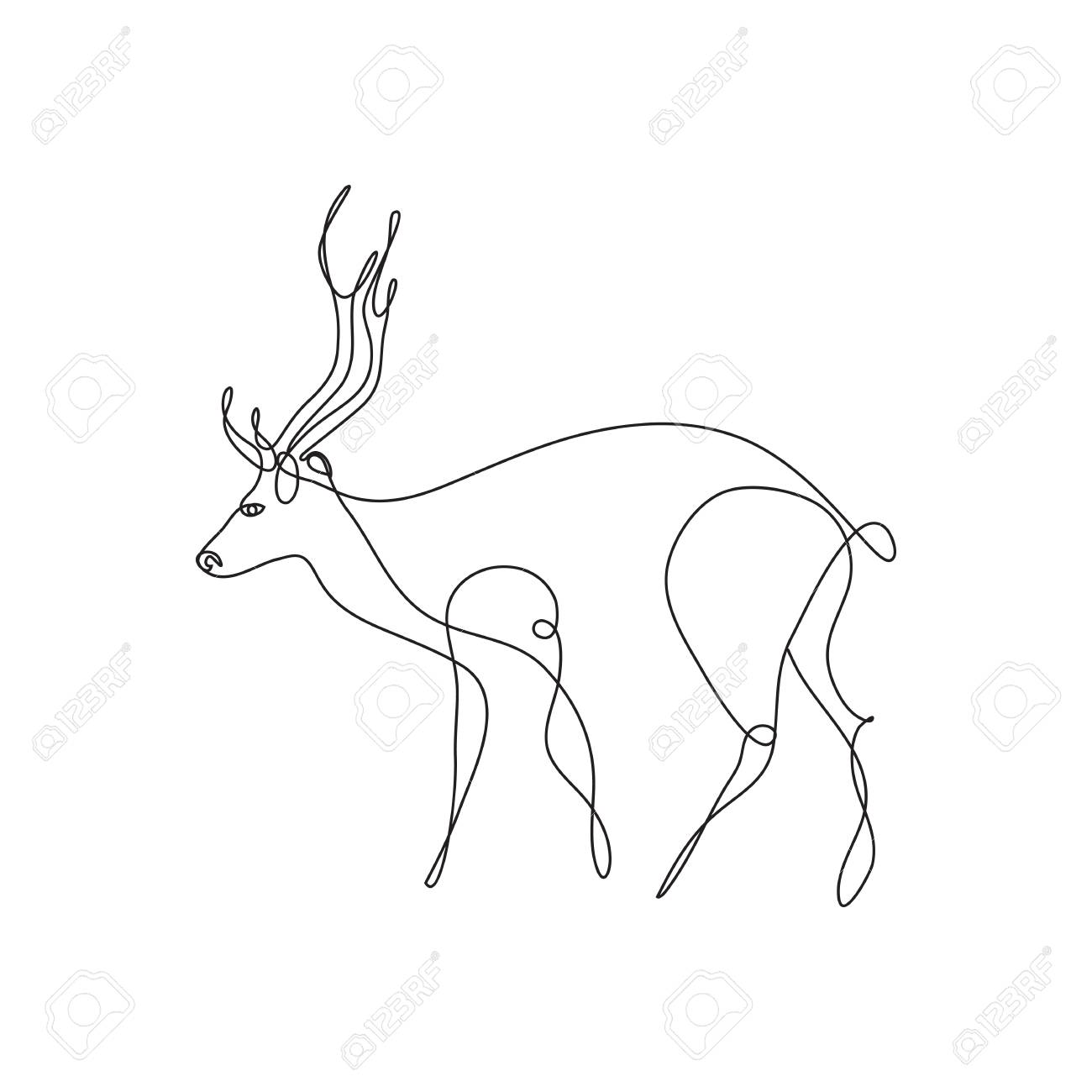 ラインアートの鹿だ抽象的な現代の装飾 ベクターイラスト 1本の線画 ファンシーライン アート 黒と白ロゴ カード バナー ポスターチラシのトレンディなコンセプトのイラスト素材 ベクタ Image 8566