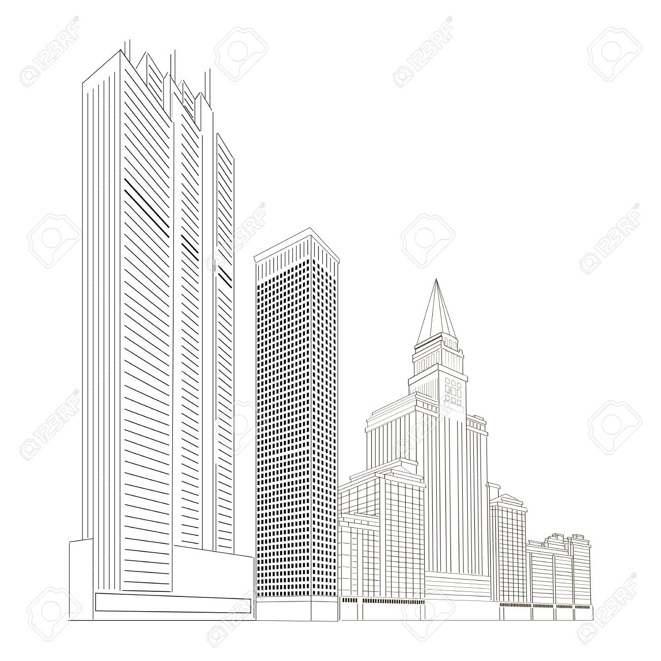 高層ビルや通りのベクター画像 主要都市のビジネス セクションの高層ビル 黒色のストロークを持つ無色透明の画像 白い背景上に分離 のイラスト素材 ベクタ Image 高層ビルや通りのベクター画像 主要都市のビジネス セクションの高層ビル 黒色のストロークを持つ無色透明の画像 白い背景上に分離 のイラスト素材 ベクタ Image