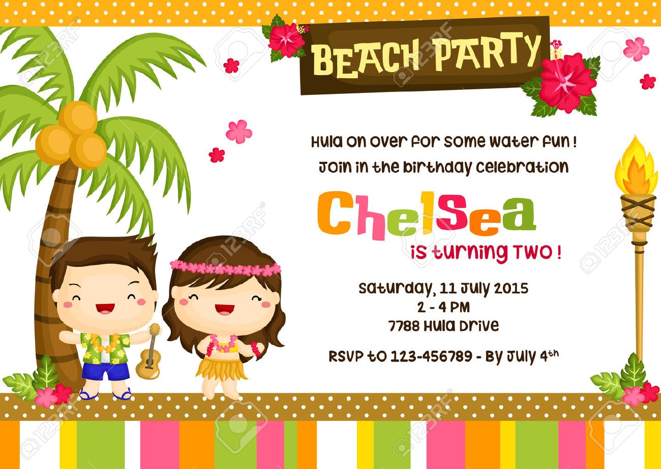 ハワイのルアウの誕生日の招待カード のイラスト素材 ベクタ Image