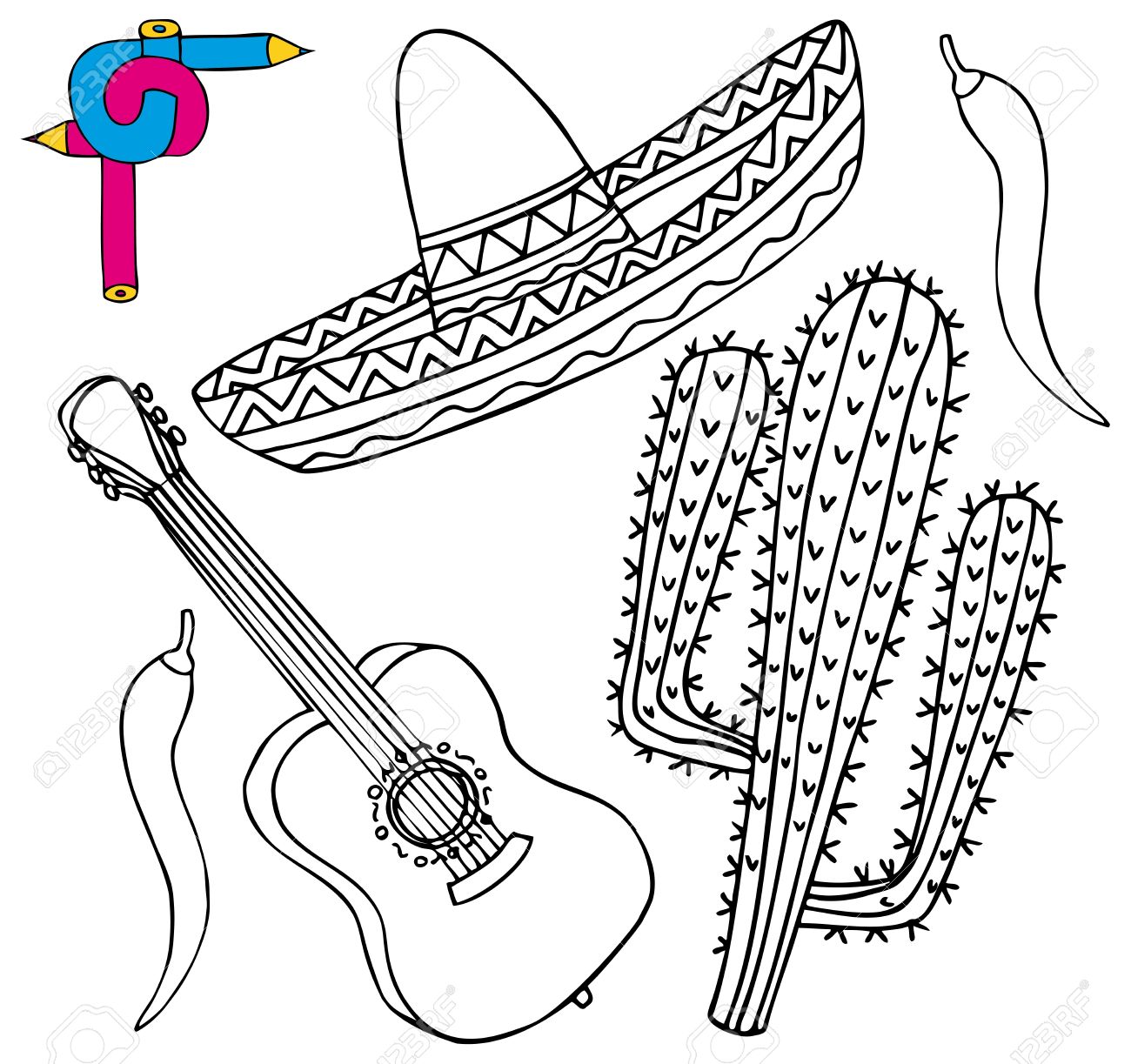 Imagen Para Colorear México Colección - Ilustración Vectorial. Ilustraciones svg, vectoriales, clip art vectorizado libre de derechos. Image 16992698