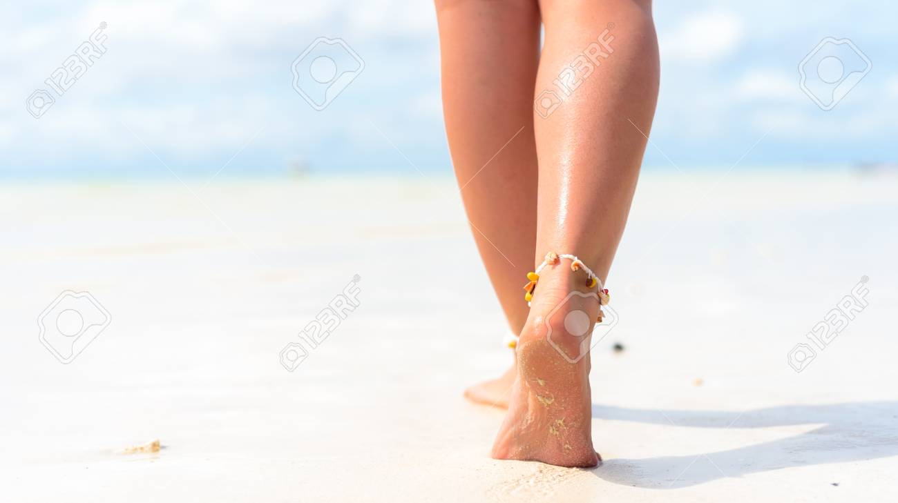 Sexy Legs On Tropical Sand Beach Walking Female Feet Stock Sexy Legs On Tropical Sand Beach Walking Female Feet Stock