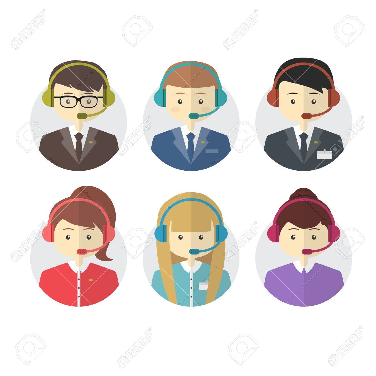 Call center operator icons with a smiling friendly man and woman wearing headsets on round web buttons vector illustration - 34885053 Call center operator icons with a smiling friendly man and woman wearing headsets on round web buttons vector illustration - 34885053