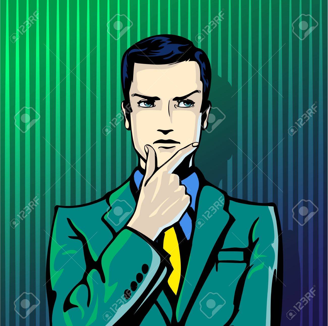 Illustration Der Erfolgreichen Geschaftsmann Denkt Im Vintage Pop Art Comic Stil Likes Und Positive Atmosphare Geste Gut Einverstanden Und Lacheln Lizenzfrei Nutzbare Vektorgrafiken Clip Arts Illustrationen Image 55126512