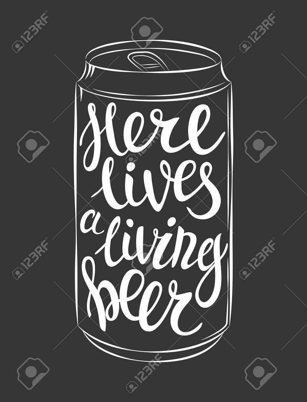 ビールはここでレタリングのベクトルすることができますは 生きているビールを住んでいます ビールの缶での描画のレタリングを手します ヴィンテージのイラスト パブメニュー ビール祭りや醸造所のポスター発表に最適のイラスト素材 ベクタ Image
