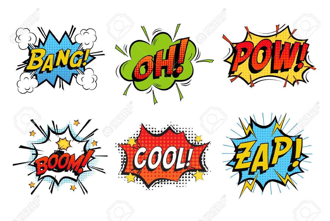Emotions for comics speech like bang and cool, oh or ooh. Onomatopoeia clouds for explosions like boom, punches - pow, cool with stars and zap with lightning. For cartoons and speak dialogs - 64323454 Emotions for comics speech like bang and cool, oh or ooh. Onomatopoeia clouds for explosions like boom, punches - pow, cool with stars and zap with lightning. For cartoons and speak dialogs - 64323454
