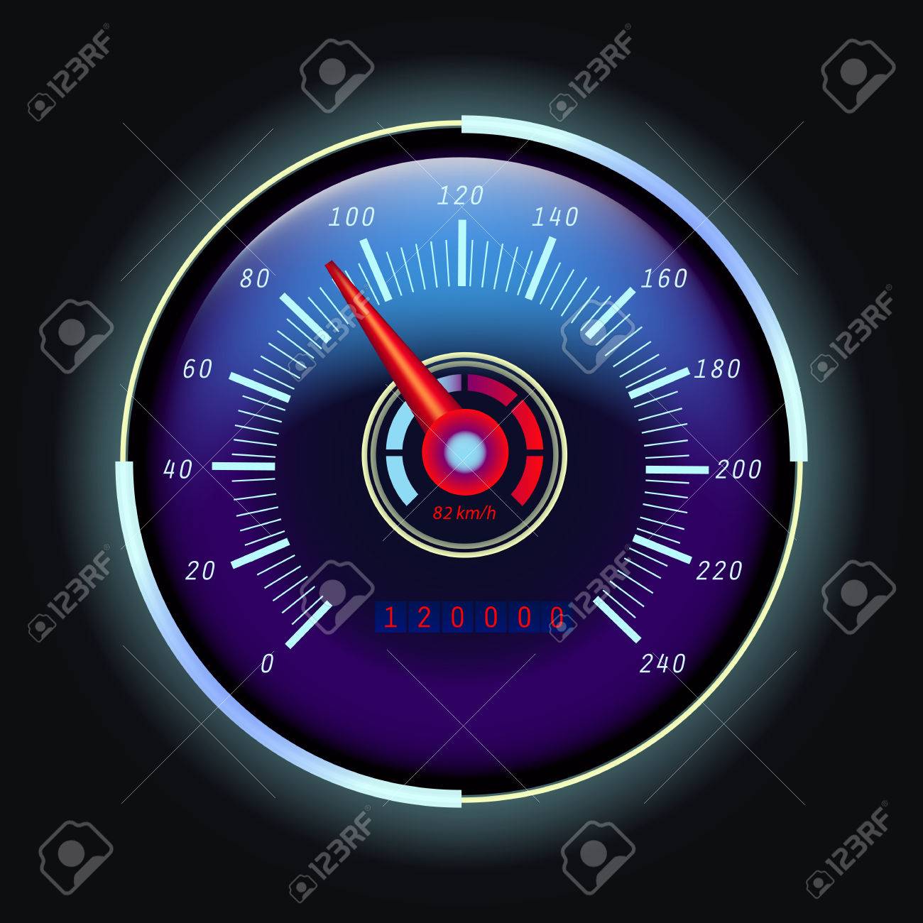 デジタル走行距離計と矢印の付いたアナログ スピード メーターのイラスト素材 ベクタ Image 7474