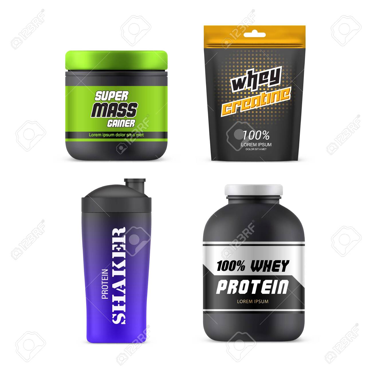 Download Sport Nutrition Packages 3d Realistic Vector Mockup Templates Royalty Free Cliparts Vectors And Stock Illustration Image 130840218