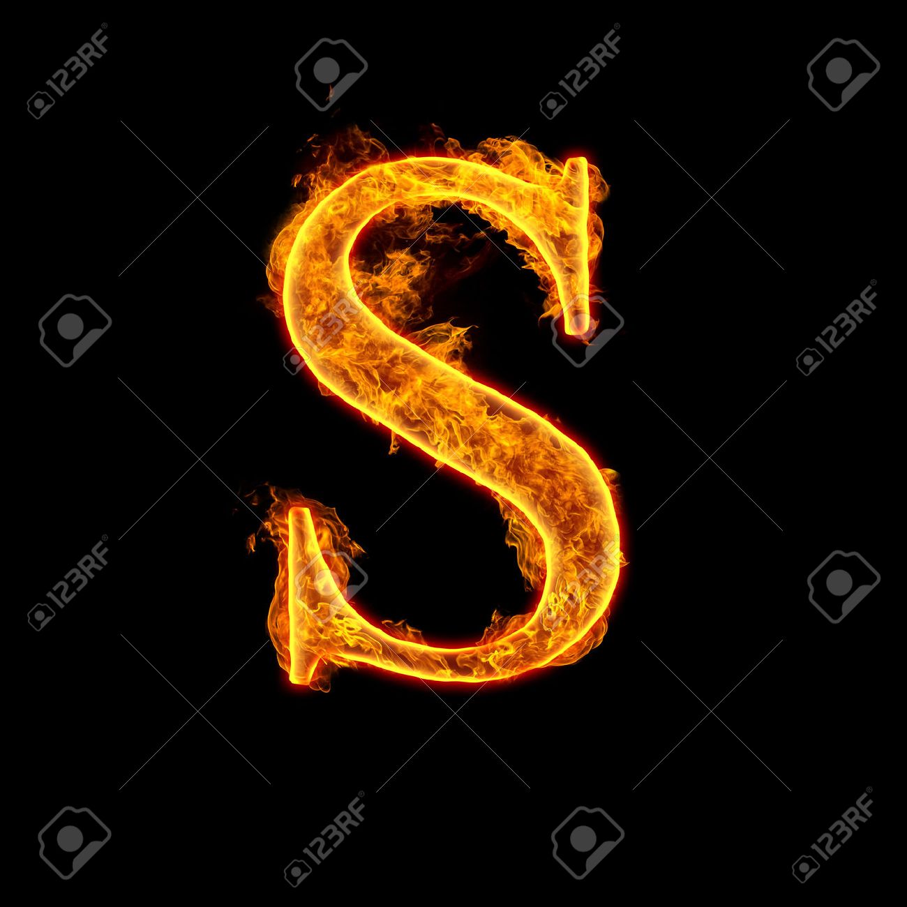 Fire Alphabet Letter S Isolated On Black Background. Stock Photo ...