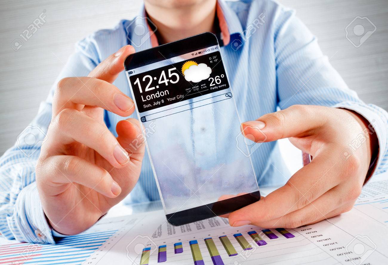 futuristic smart phone (phablet) with a transparent display in futuristic smart phone (phablet) with a transparent display in