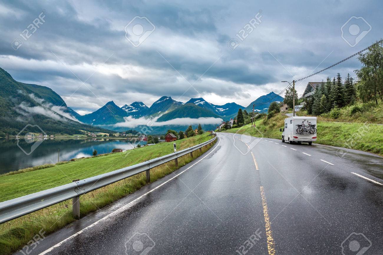 Caravan car travels on the highway. - 67035428 Caravan car travels on the highway. - 67035428