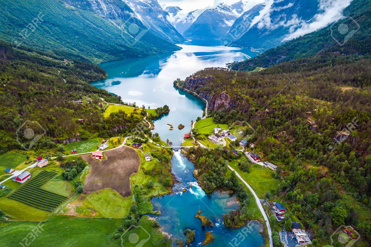 Beautiful Nature Norway natural landscape aerial photography. lovatnet lake. - 88051457 Beautiful Nature Norway natural landscape aerial photography. lovatnet lake. - 88051457