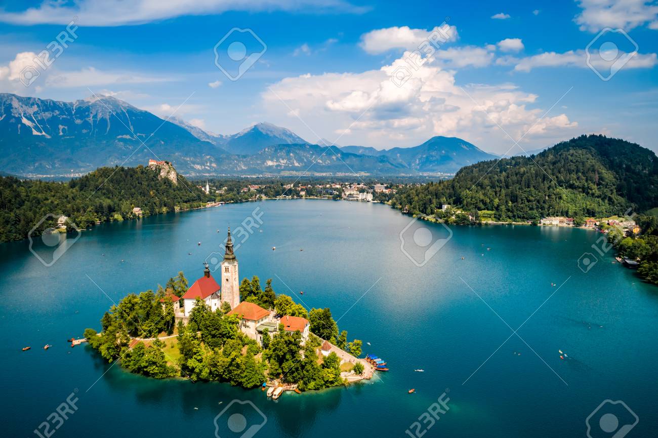 Slovenia - Aerial view resort Lake Bled. - 97482275 Slovenia - Aerial view resort Lake Bled. - 97482275