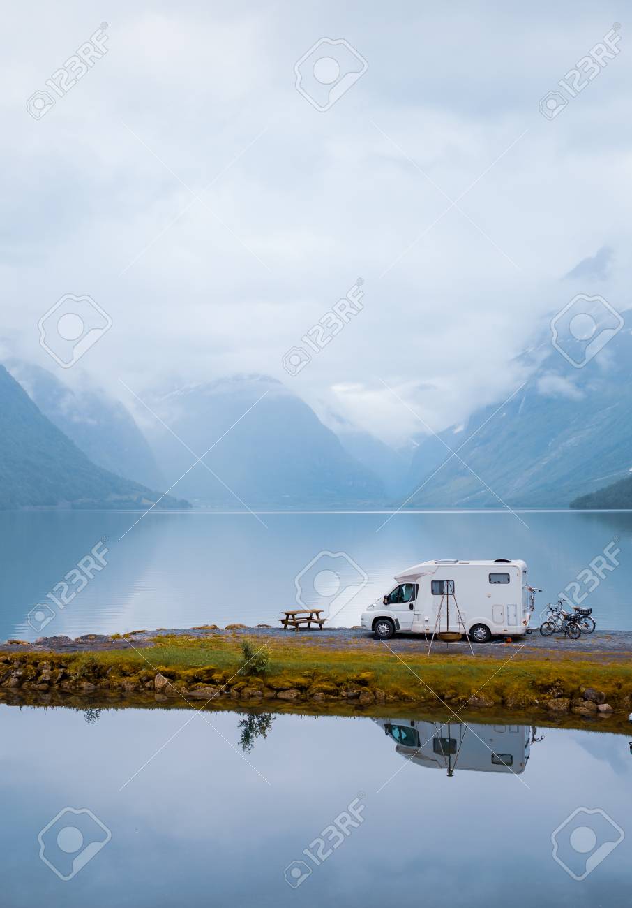 Family vacation travel RV, holiday trip in motorhome, Caravan car Vacation. Beautiful Nature Norway natural landscape. - 108097586 Family vacation travel RV, holiday trip in motorhome, Caravan car Vacation. Beautiful Nature Norway natural landscape. - 108097586