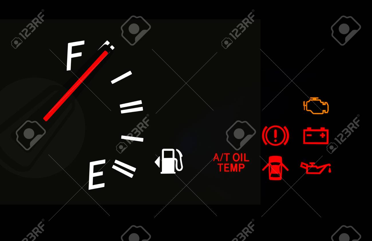 Fuel Gauge With Red Indicator At Full Level And Car Dashboard Signs Stock  Photo, Picture and Royalty Free Image. Image 70659679., image size:1300x844