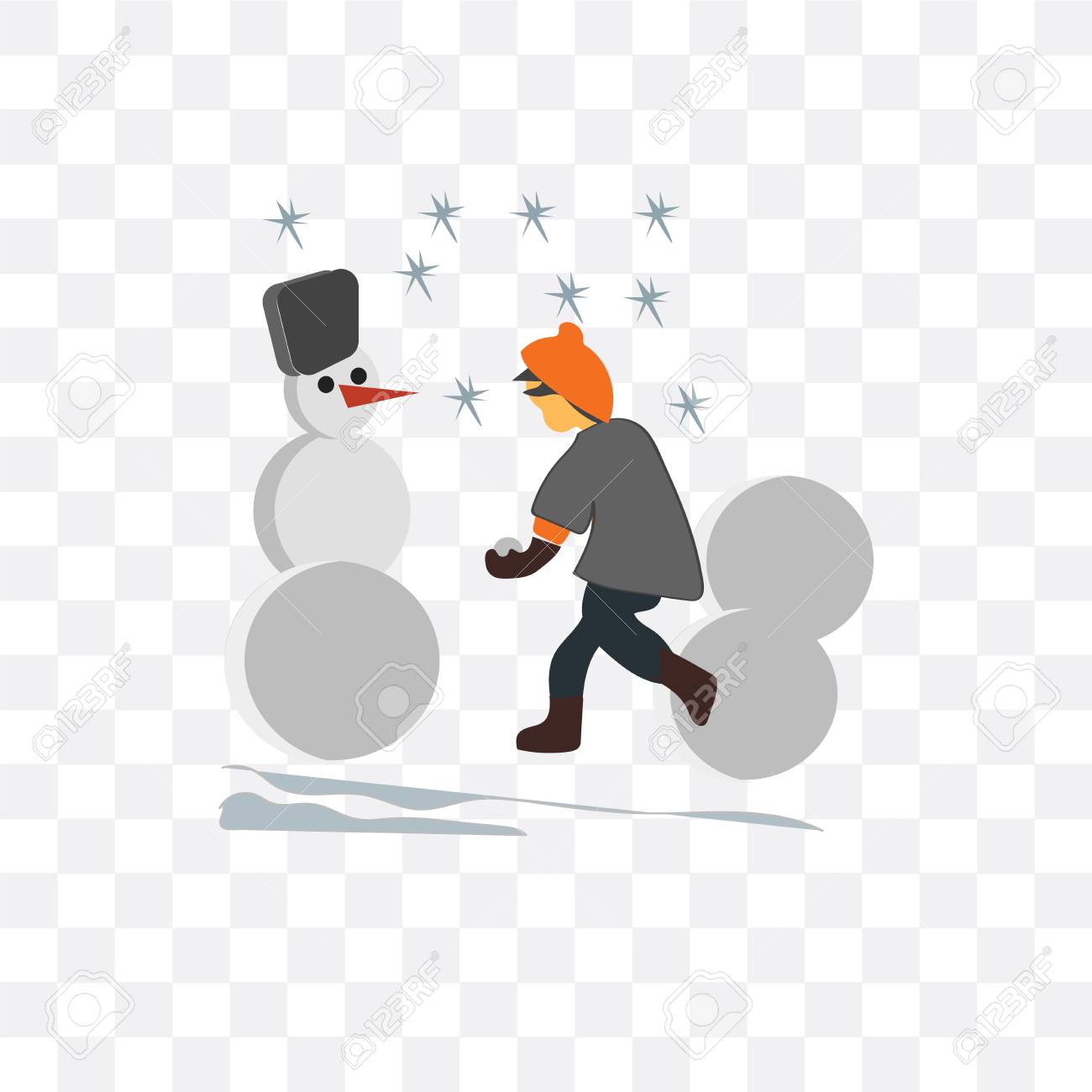 kids making snowman vector icon isolated on transparent background making logo transparent