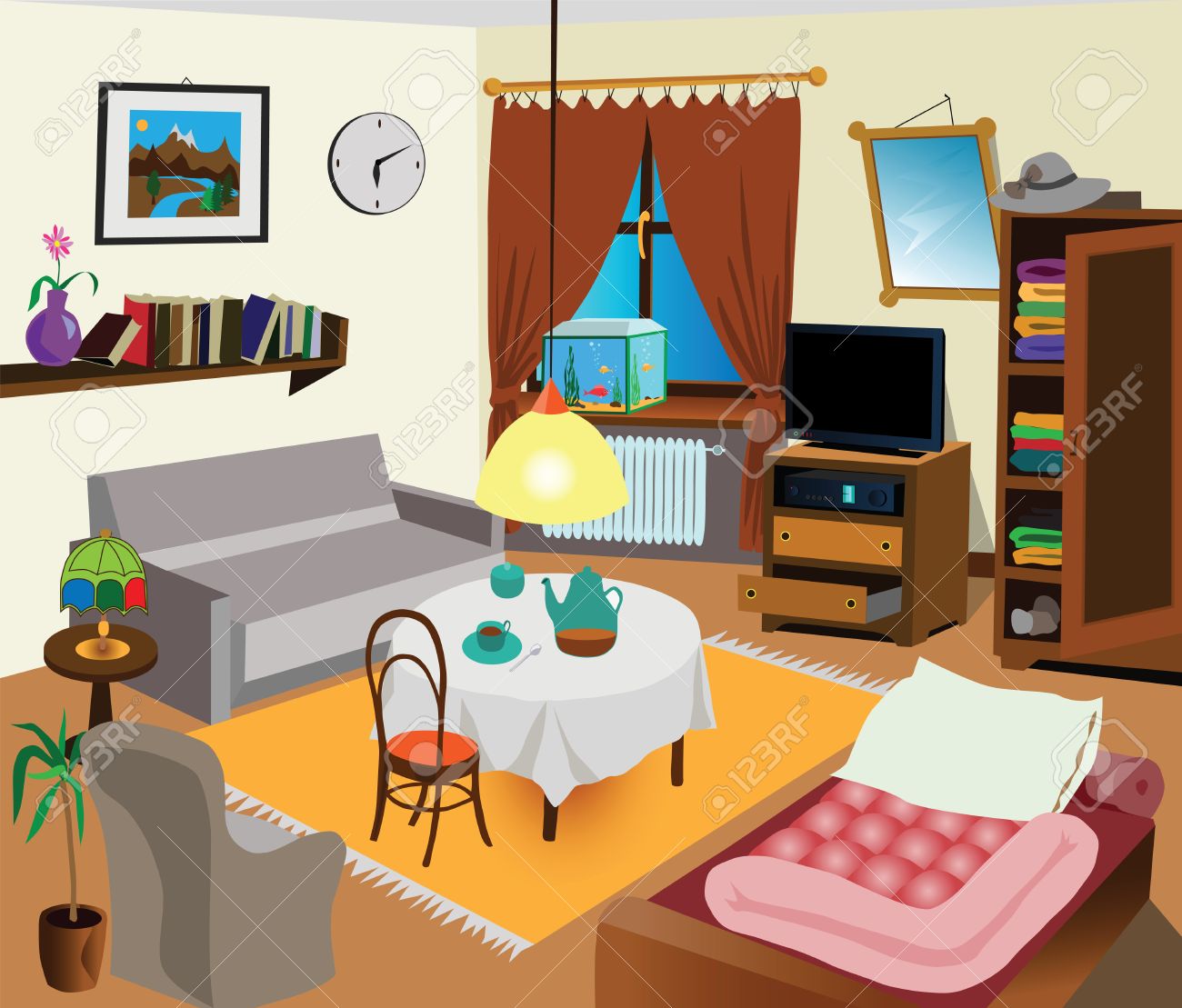 部屋のインテリア カラーのイラスト すべてのオブジェクトがあります 視覚的な辞書に最適です のイラスト素材 ベクタ Image