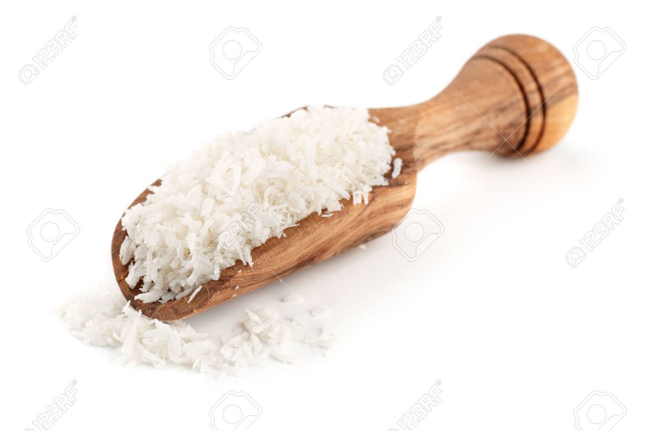 Wooden scoop full of coconut shavings isolated on white - 62367453 Wooden scoop full of coconut shavings isolated on white - 62367453