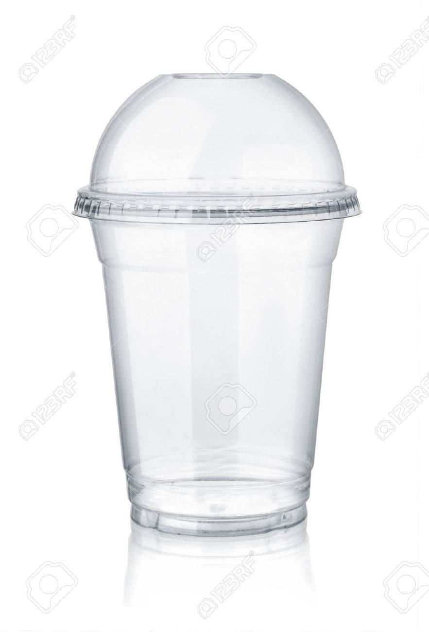 Plastic clear cup with dome lid isolated on white - 80405104 Plastic clear cup with dome lid isolated on white - 80405104