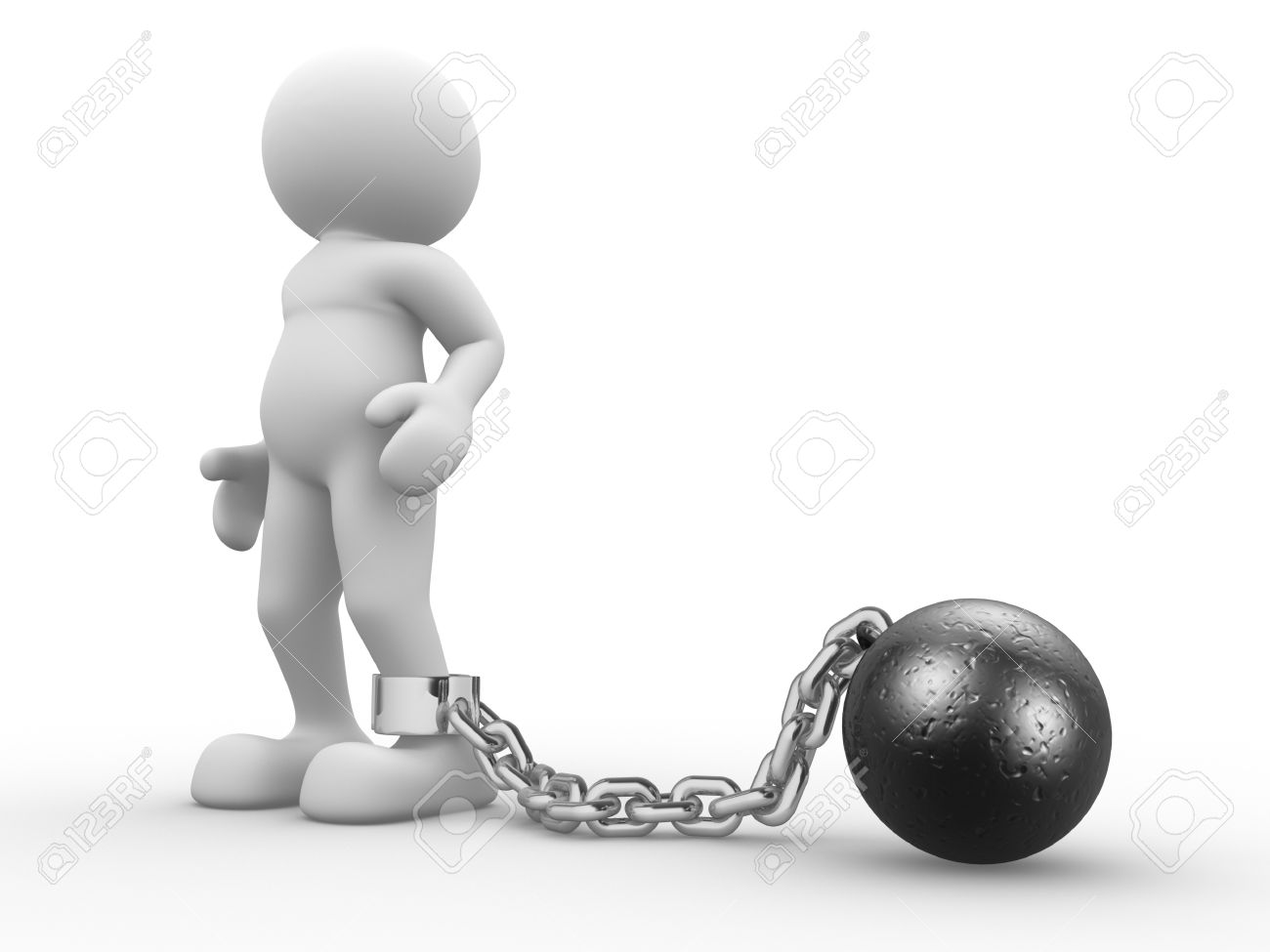 3d people human character with ball chain prisoner 3d render