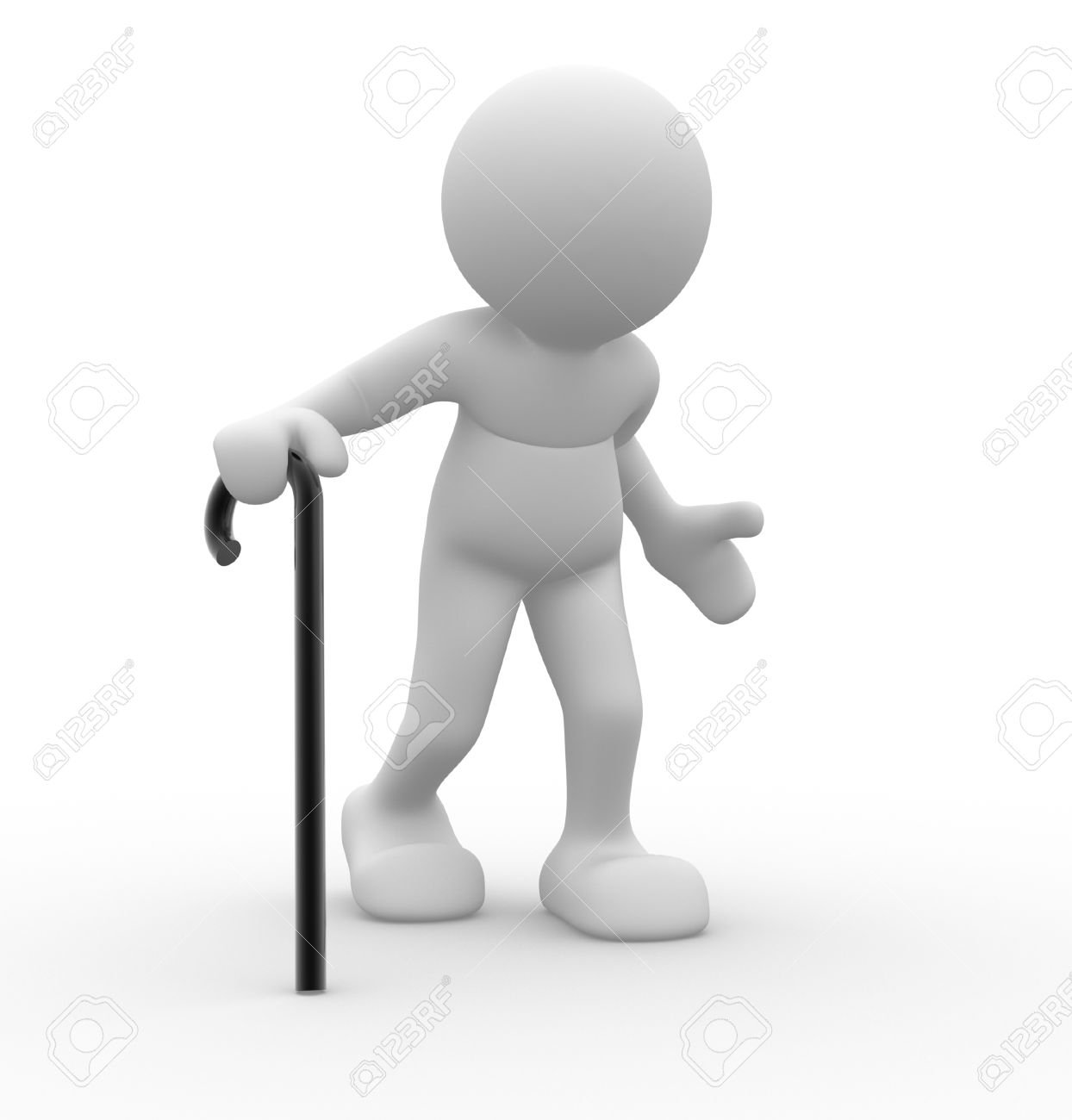 3 D の人々 人間のキャラクターは 棒でサポートされている人 祖父 3 D のレンダリング の写真素材 画像素材 Image