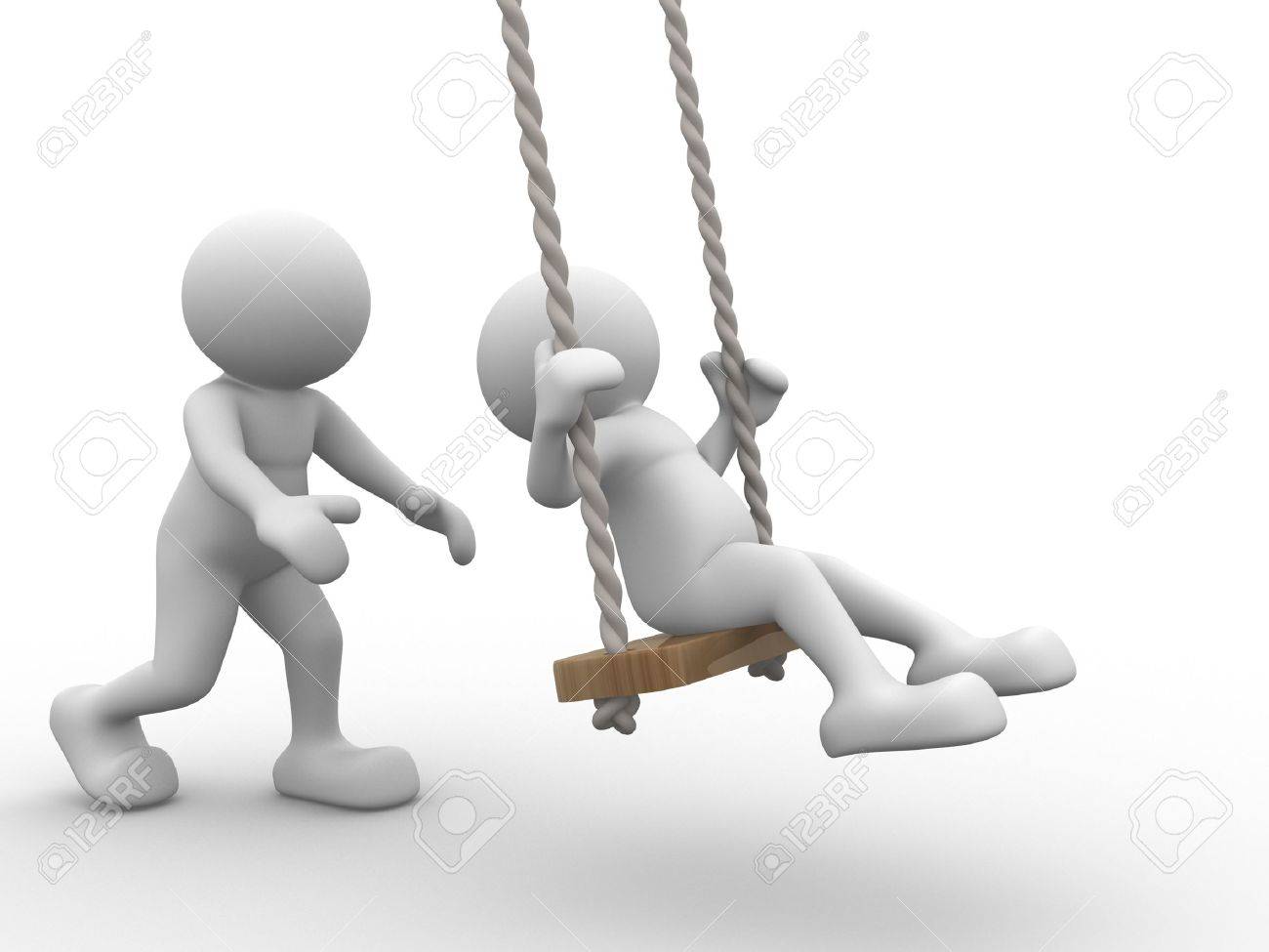 3 D の人々 人間のキャラクターは ブランコに乗っている人 子供と親 3 D のレンダリング の写真素材 画像素材 Image 14801931