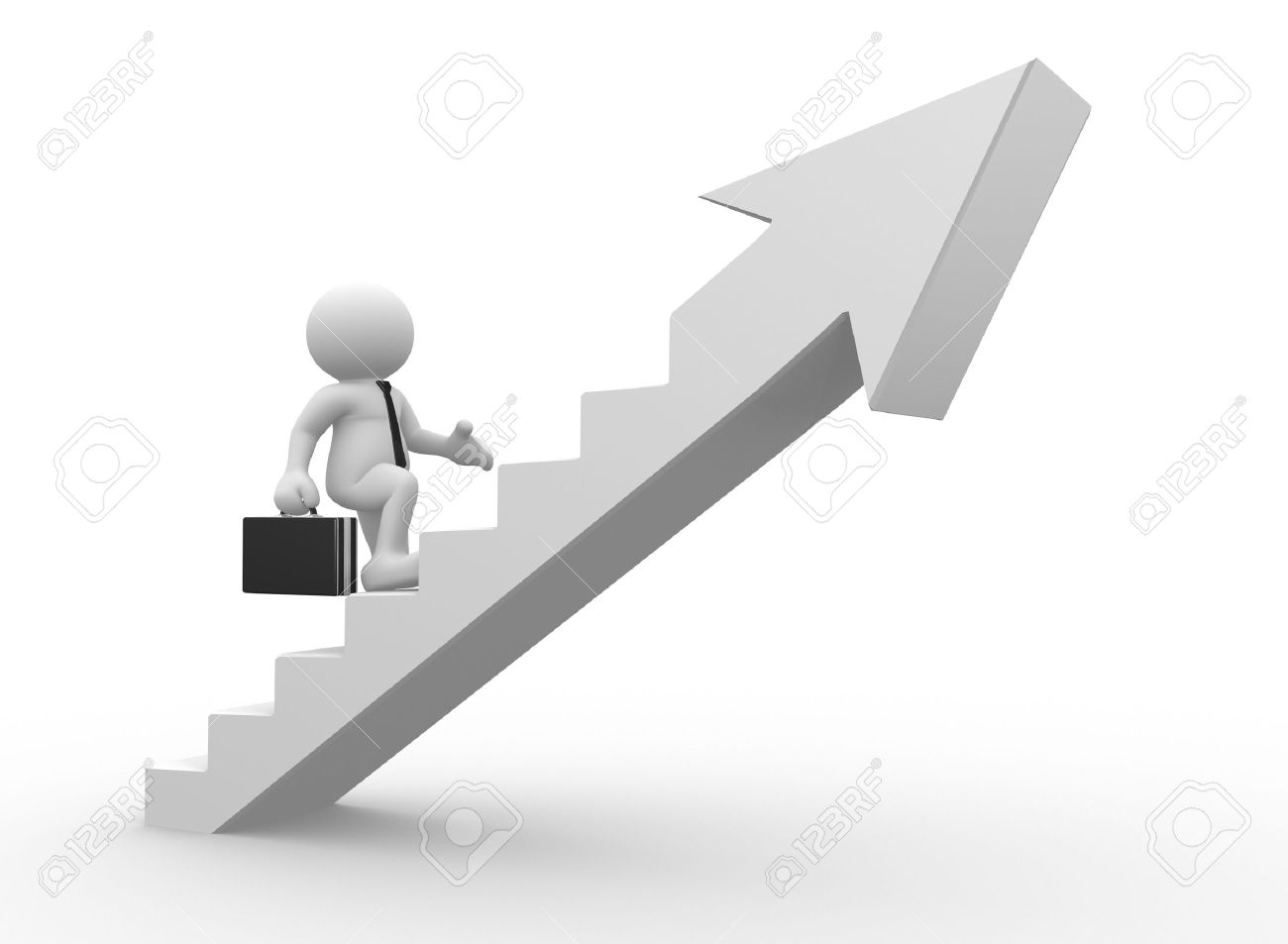 3d people man person climbing stairs with arrow to success