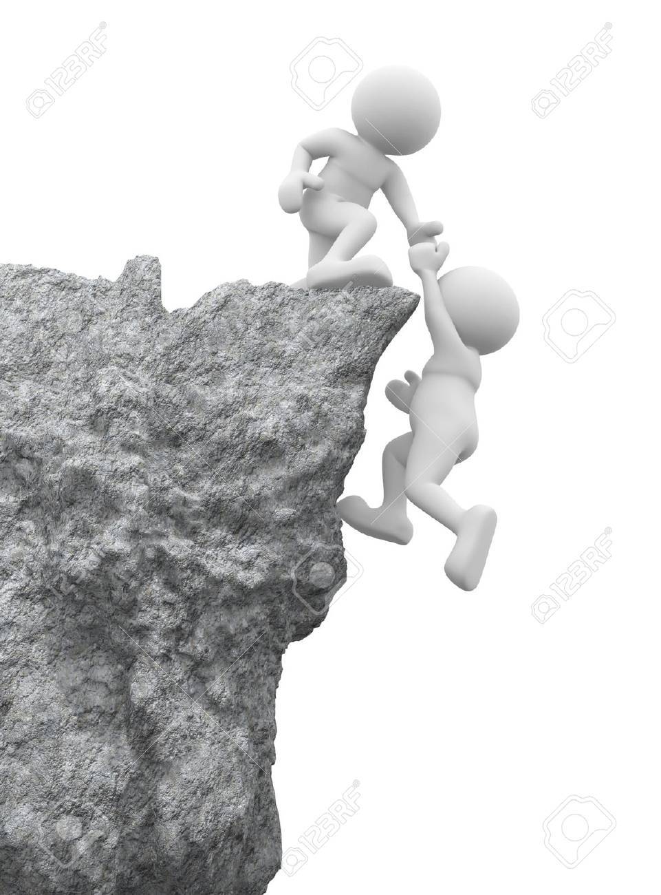 3d people - human character , person and a rock . Helping hand. 3d render - 14815619 3d people - human character , person and a rock . Helping hand. 3d render - 14815619