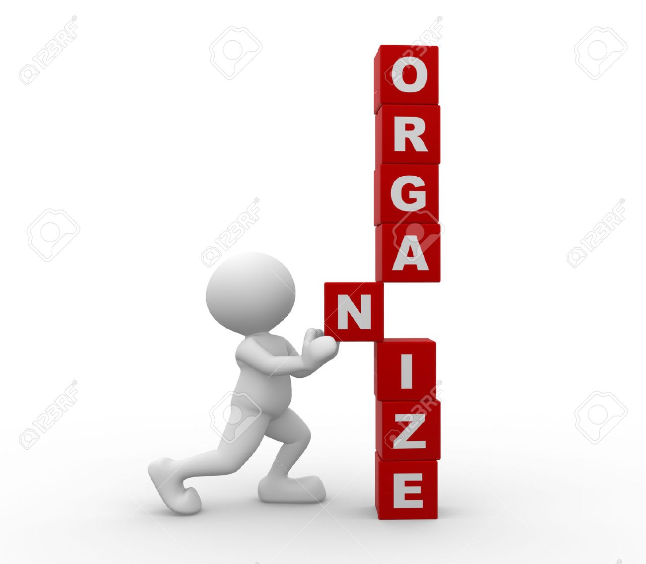 3d people man person with cubes and word organize stock photo