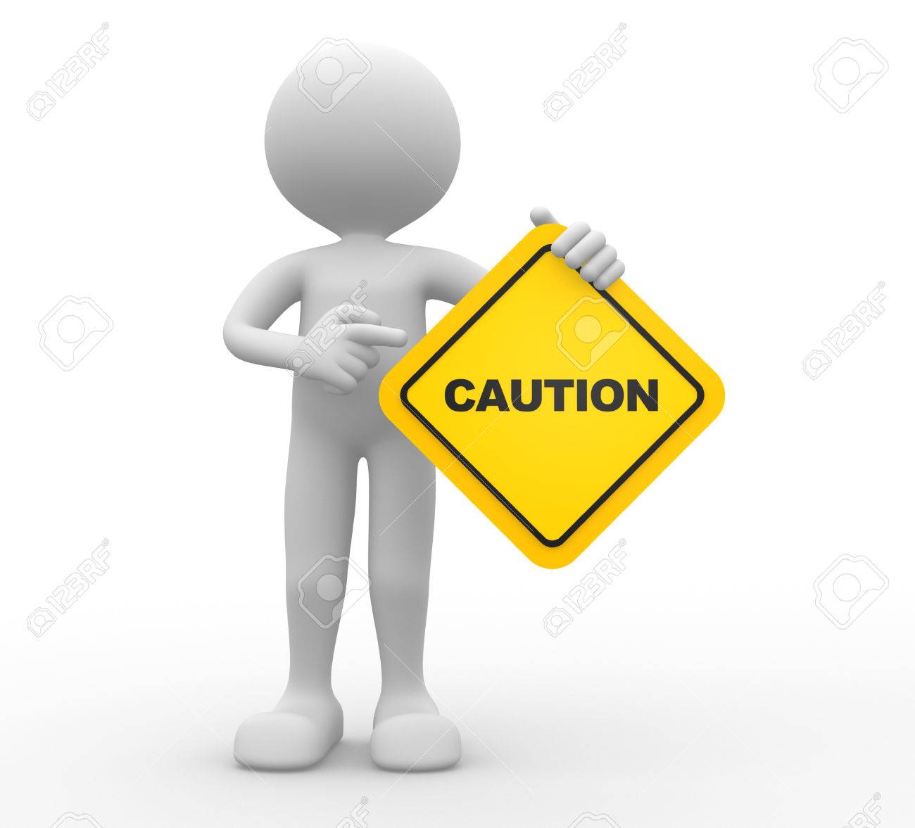3d People - Man, Person Holding Road Sign Of Caution Stock Photo, Picture  and Royalty Free Image. Image 43289212.
