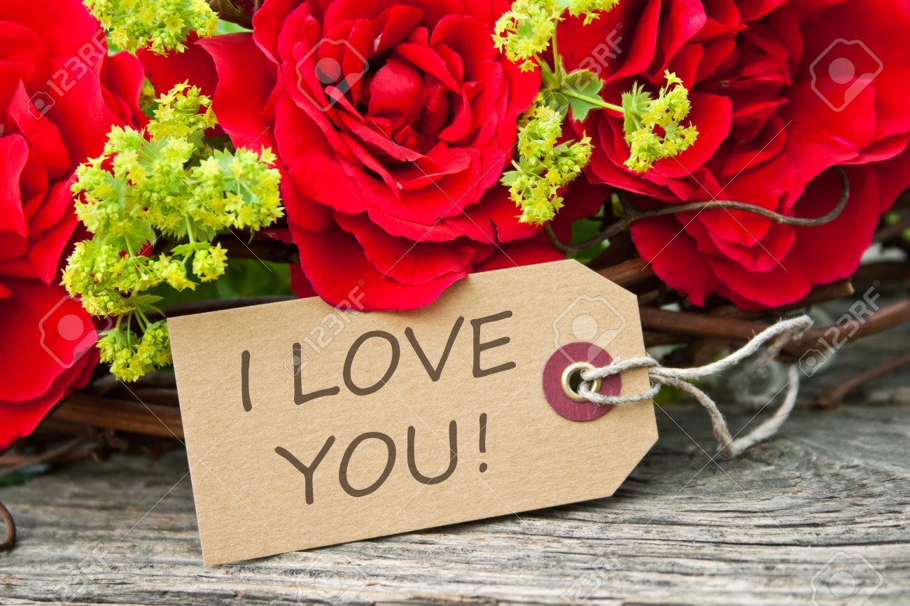 Card With Red Roses And Lettering I Love You Stock Photo, Picture ...