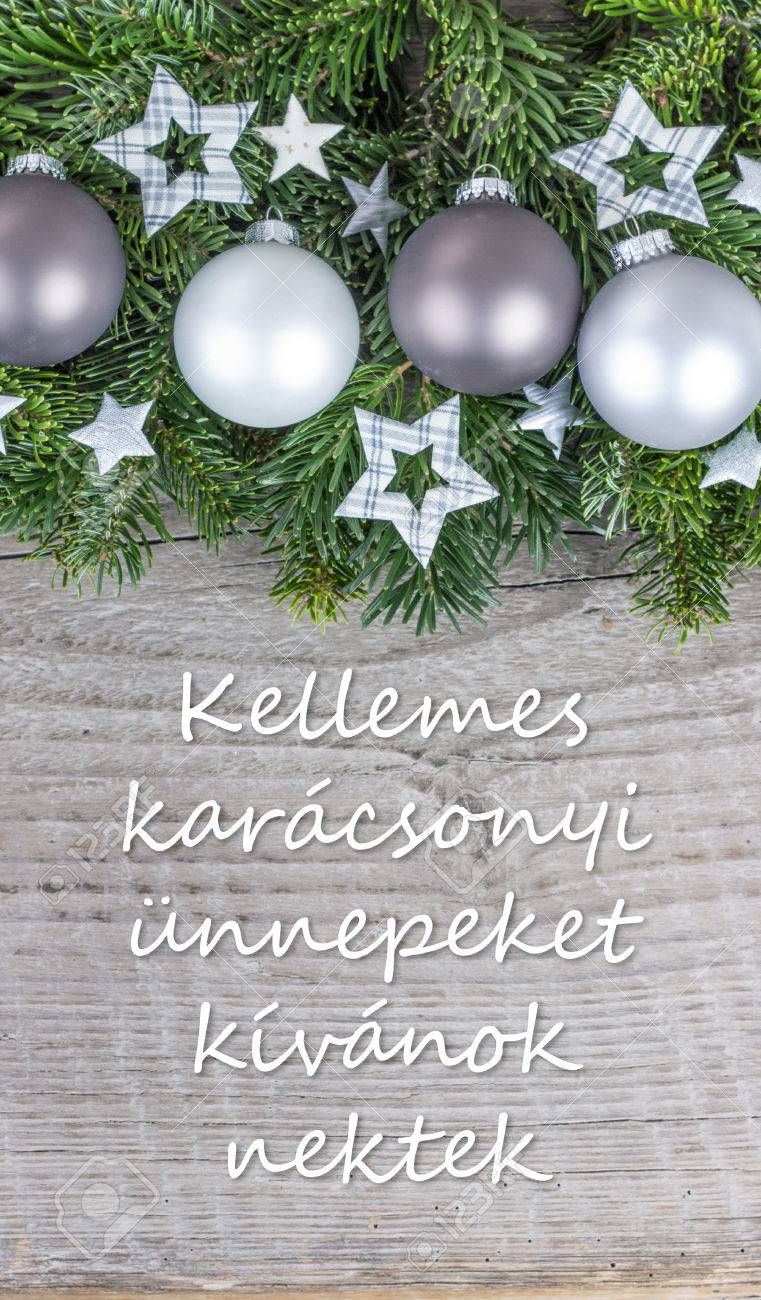 Hungarian Christmas Card With Christmas Baubles Fir Branches Stock Photo Picture And Royalty Free Image Image