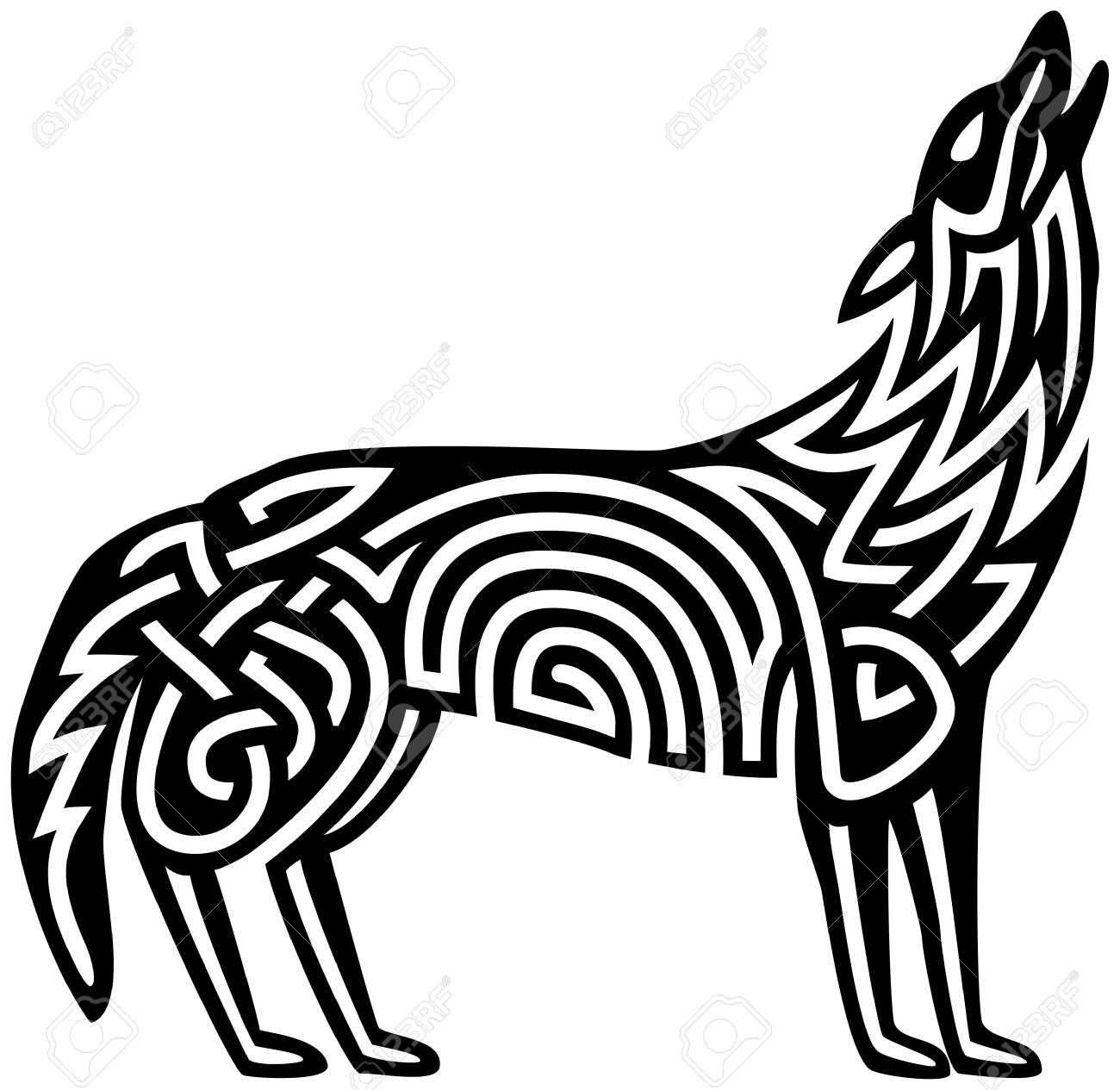 ハウリングオオカミのケルト模様のイラスト素材 ベクタ Image ハウリングオオカミのケルト模様のイラスト素材 ベクタ Image