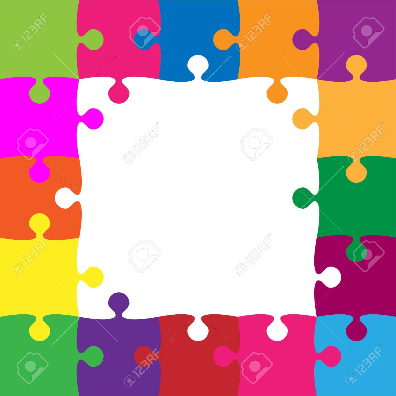 25 Color Puzzles Pieces Arranged In A Square - JigSaw - Illustration.  Frame. Royalty Free SVG, Cliparts, Vectors, and Stock Illustration. Image  66458976., image size:1299x1300