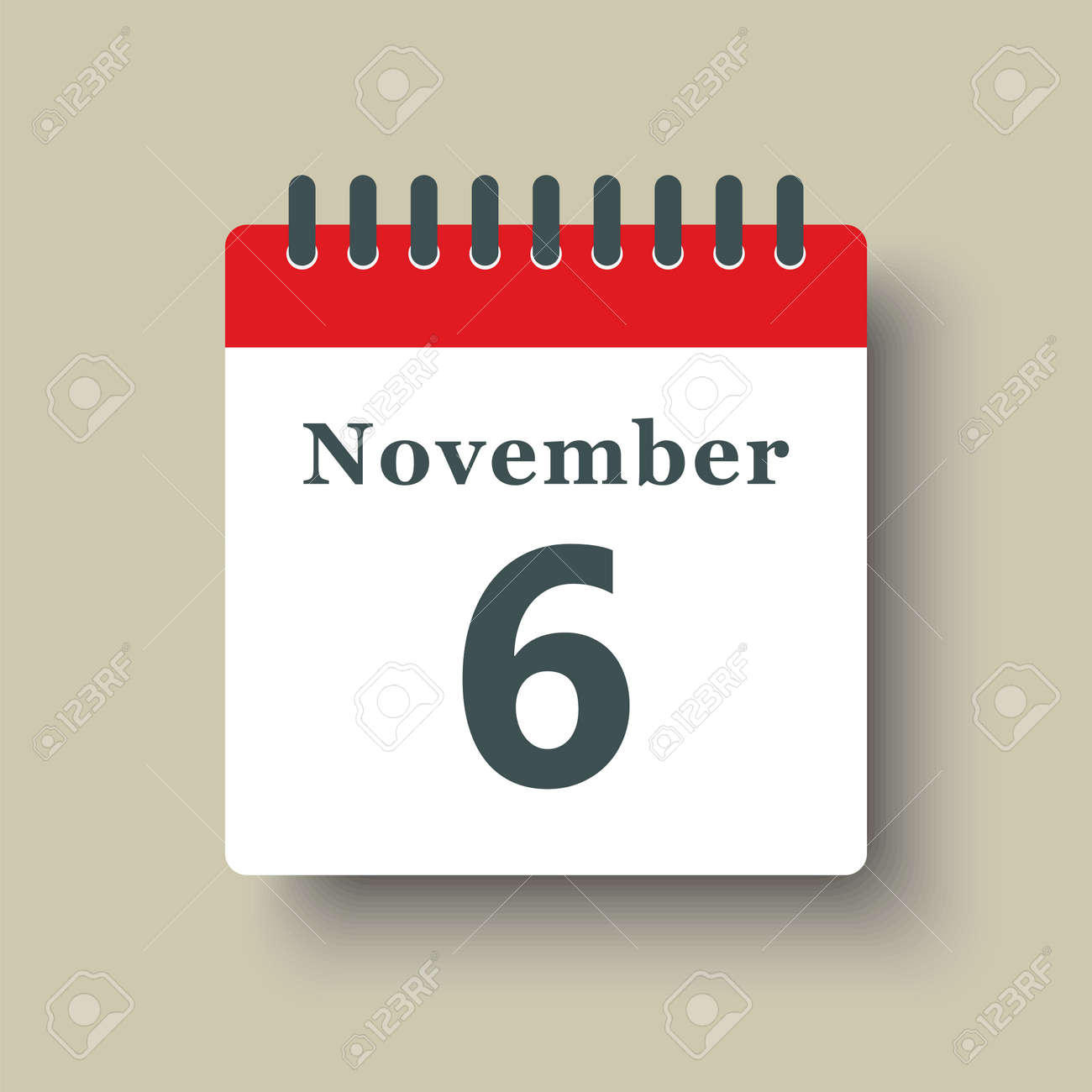Icon Page Calendar Day - 6 November. Date Day Week Sunday, Monday, Tuesday,  Wednesday, Thursday, Friday, Saturday. 1th Days Of The Month, Vector  Illustration Flat Style. Autumn Holidays In November Royalty Free