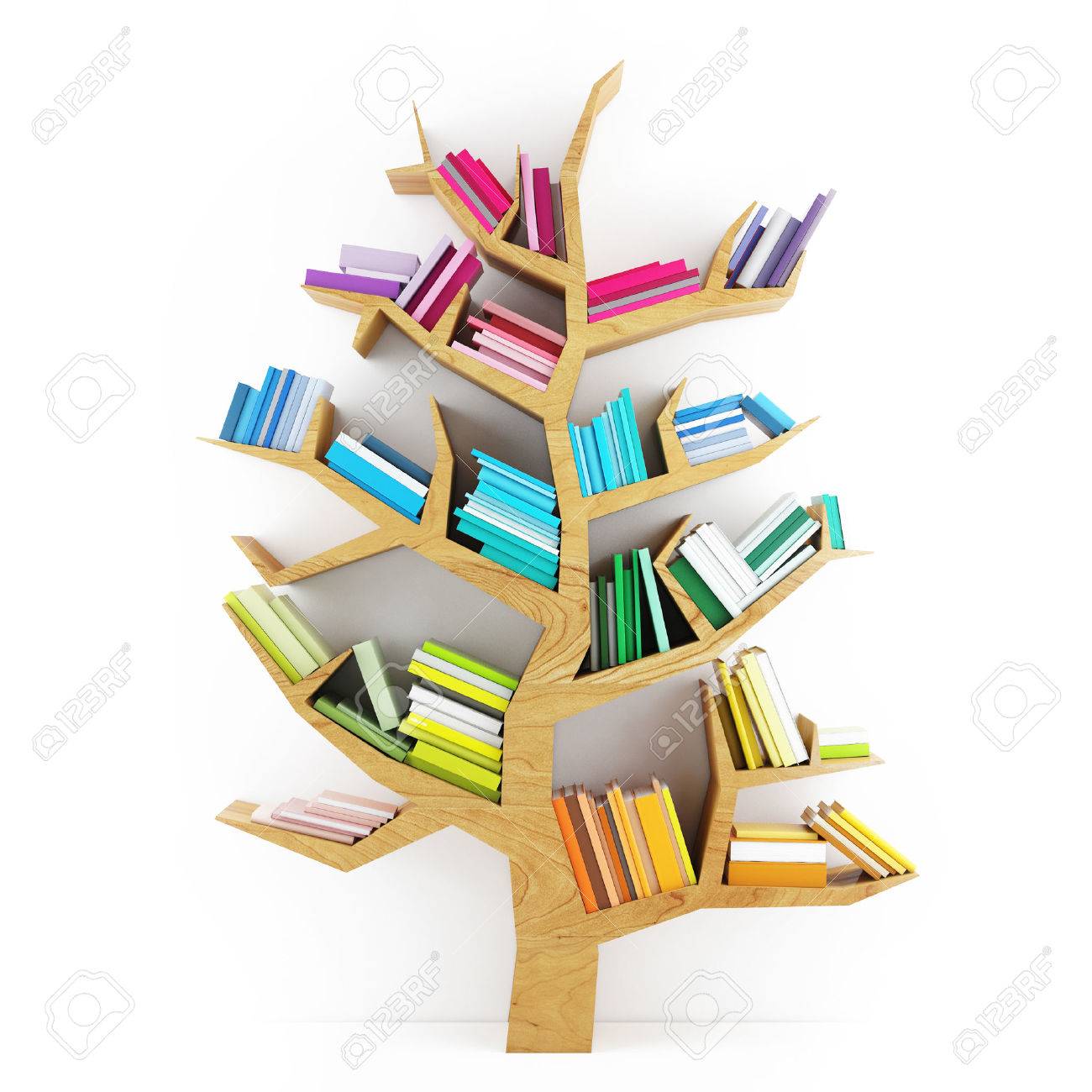 Tree of Knowledge, Wooden Shelf with Multicolor Books Isolated on White Background - 32377474 Tree of Knowledge, Wooden Shelf with Multicolor Books Isolated on White Background - 32377474