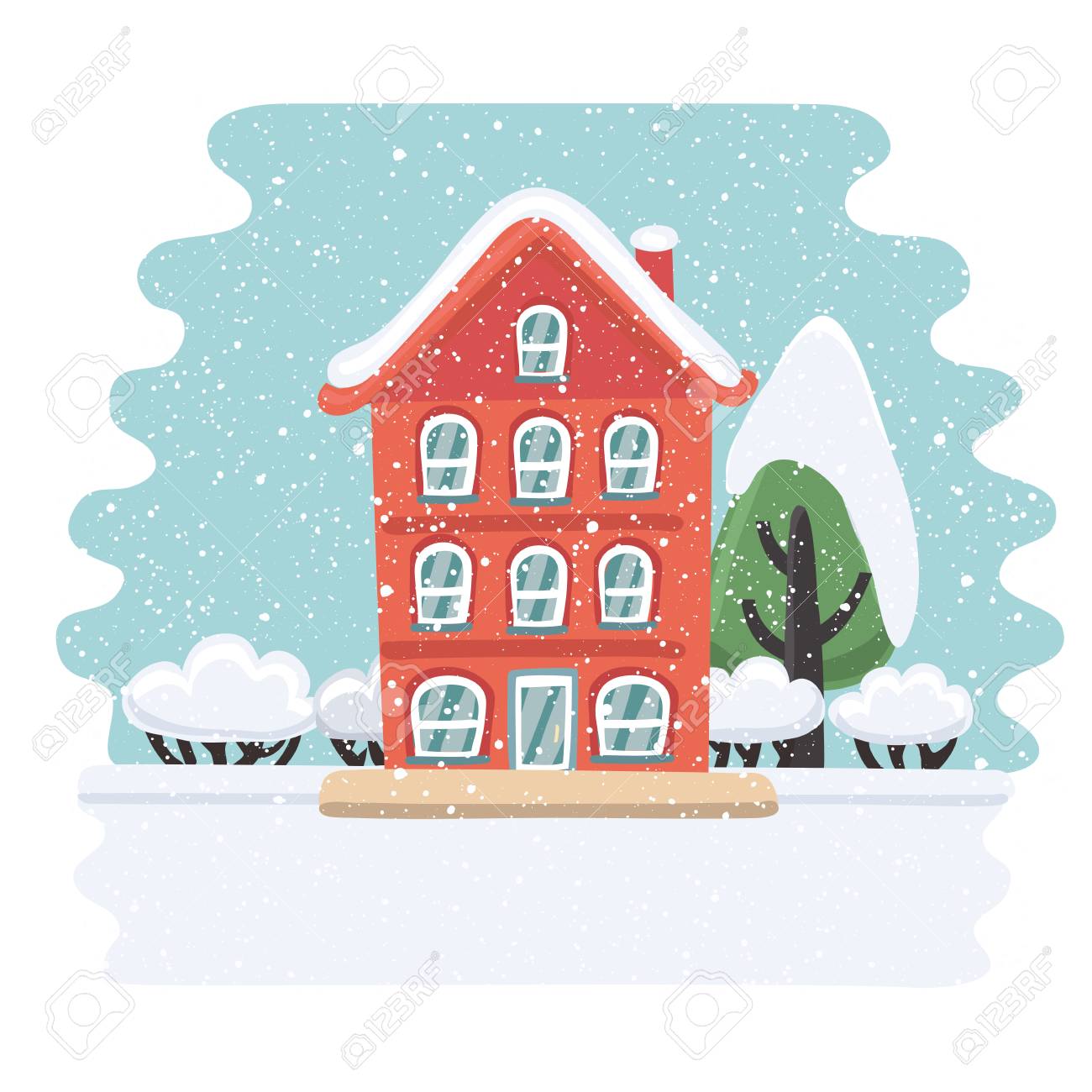 冬の家のベクター イラストです クリスマス カード ポスターまたはバナー 雪に覆われた Landskape のイラスト素材 ベクタ Image