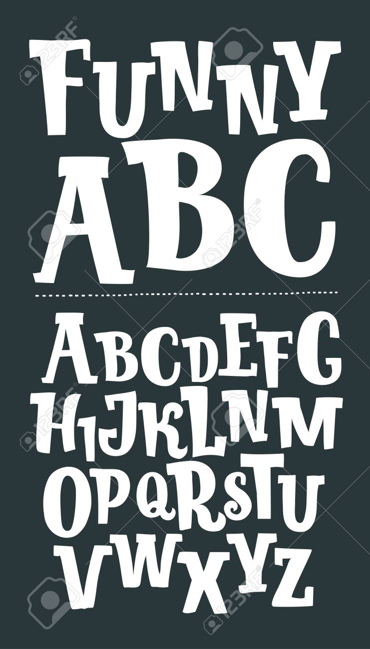 手描きのスタイルでかわいい漫画フォントを持つベクトル漫画セリフフォント レタリングプリント ポスター カード グラフィックデザインのためのラテン英語abc書体 のイラスト素材 ベクタ Image