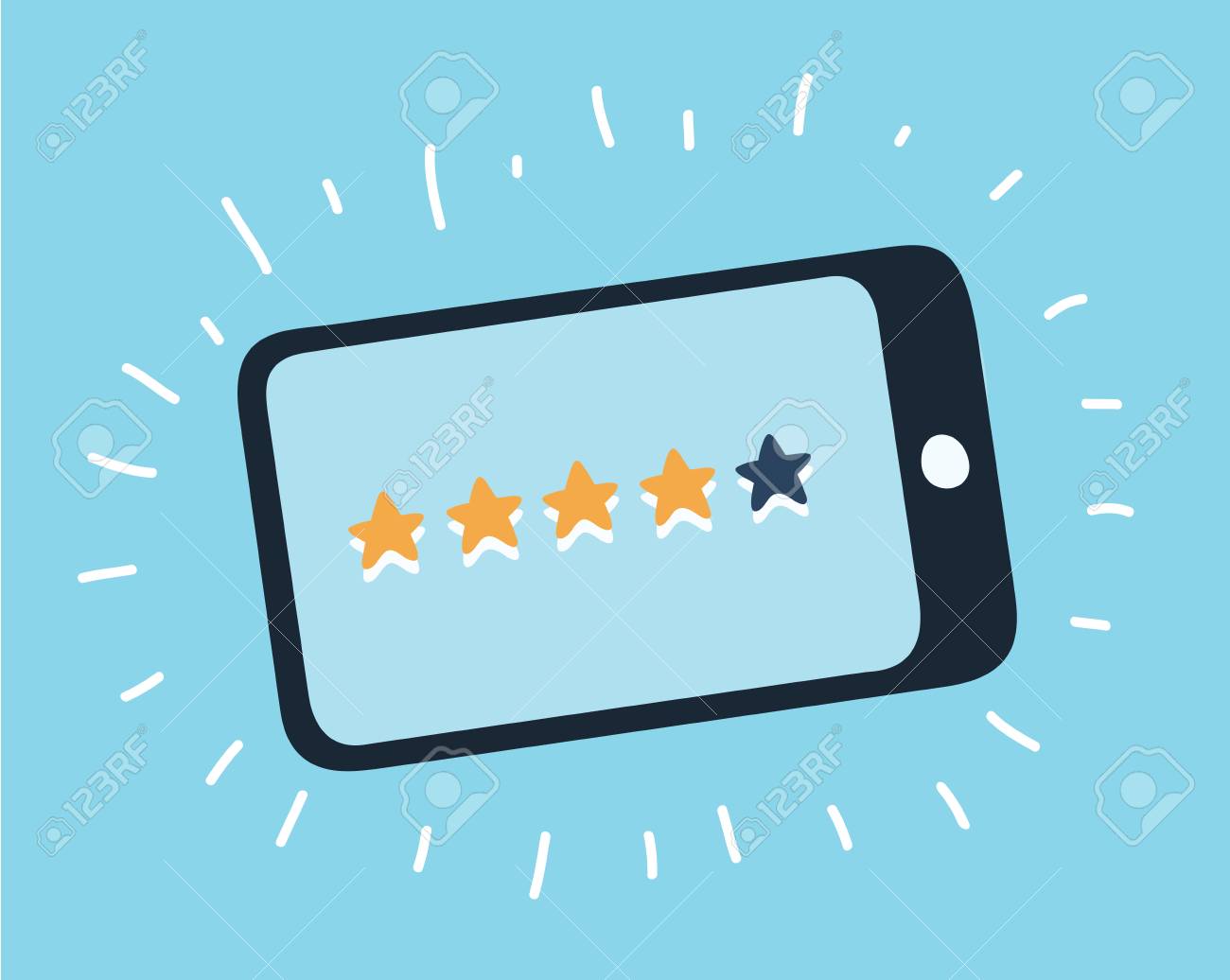 推定を入れる提案と携帯電話のベクトル漫画のイラスト 星の形でランキングを表示します フィードバックまたは評価 細い線ベクトル図 のイラスト素材 ベクタ Image