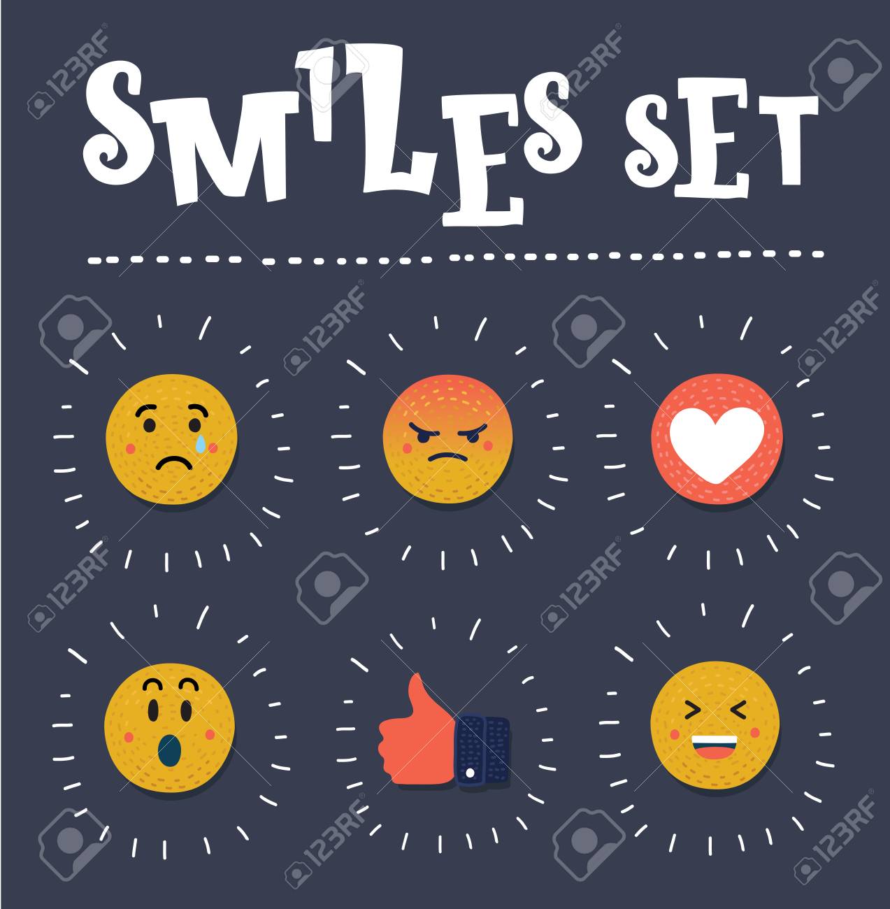 Face Aux Emotions Ambiance Le Pouce Vers Le Haut Coeur Triste En Colere Rire Pleurs De Visages Concept Moderne Noir Et Blanc Concept De Medias Sociaux Colore Sur Fond Sombre Clip Art