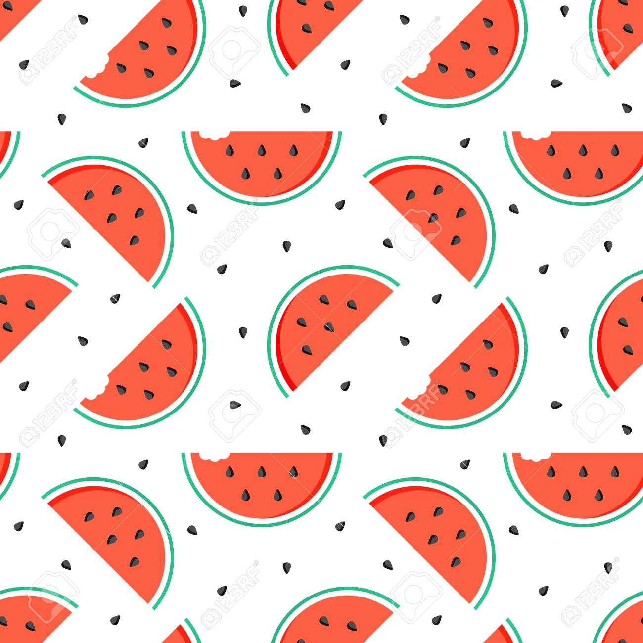 Flat Design Watermelon Slices With Seeds Seamless Pattern Background.  Royalty Free SVG, Cliparts, Vectors, and Stock Illustration. Image 73973235., image size:1300x1300