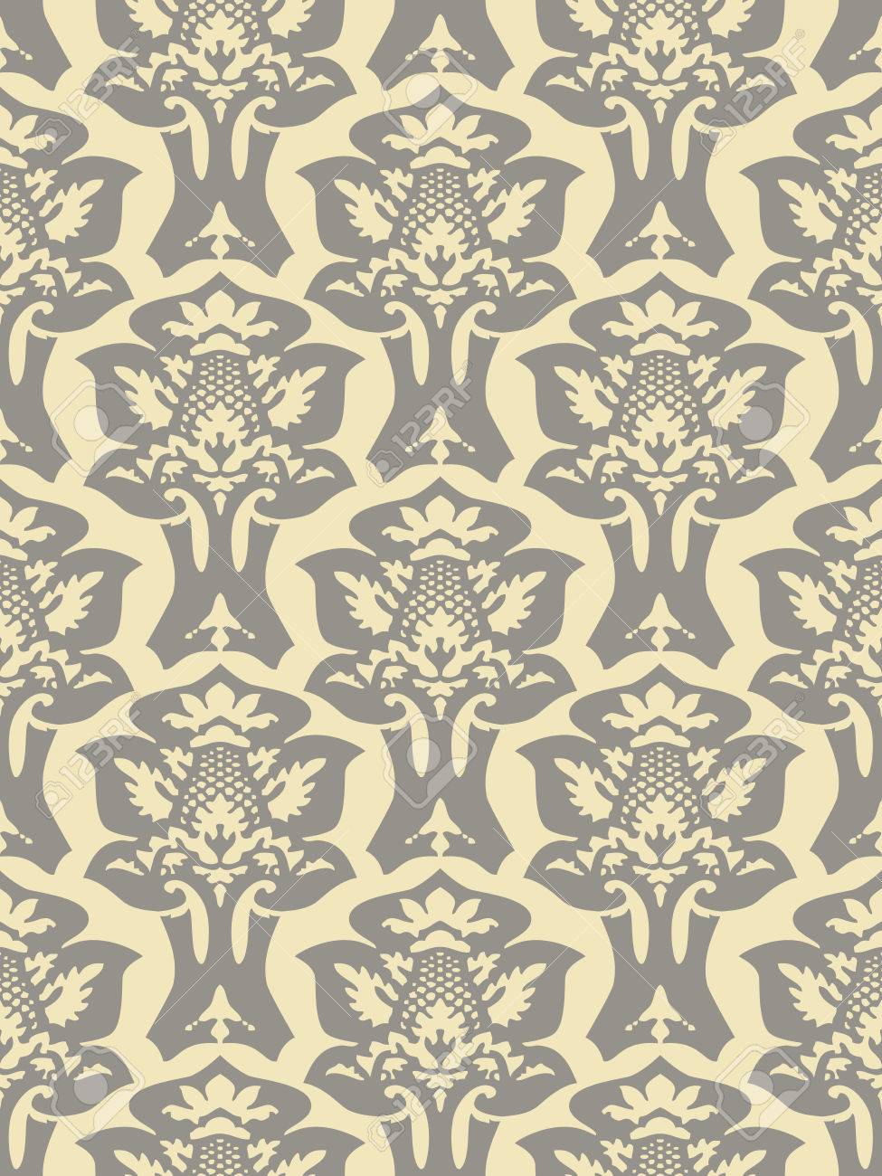 ベクトル カラフルなダマスク シームレス花柄背景です カラー トレンドのグレーとアイボリー 壁紙 背景とページ入力のためのエレガントで豪華なテクスチャのイラスト素材 ベクタ Image