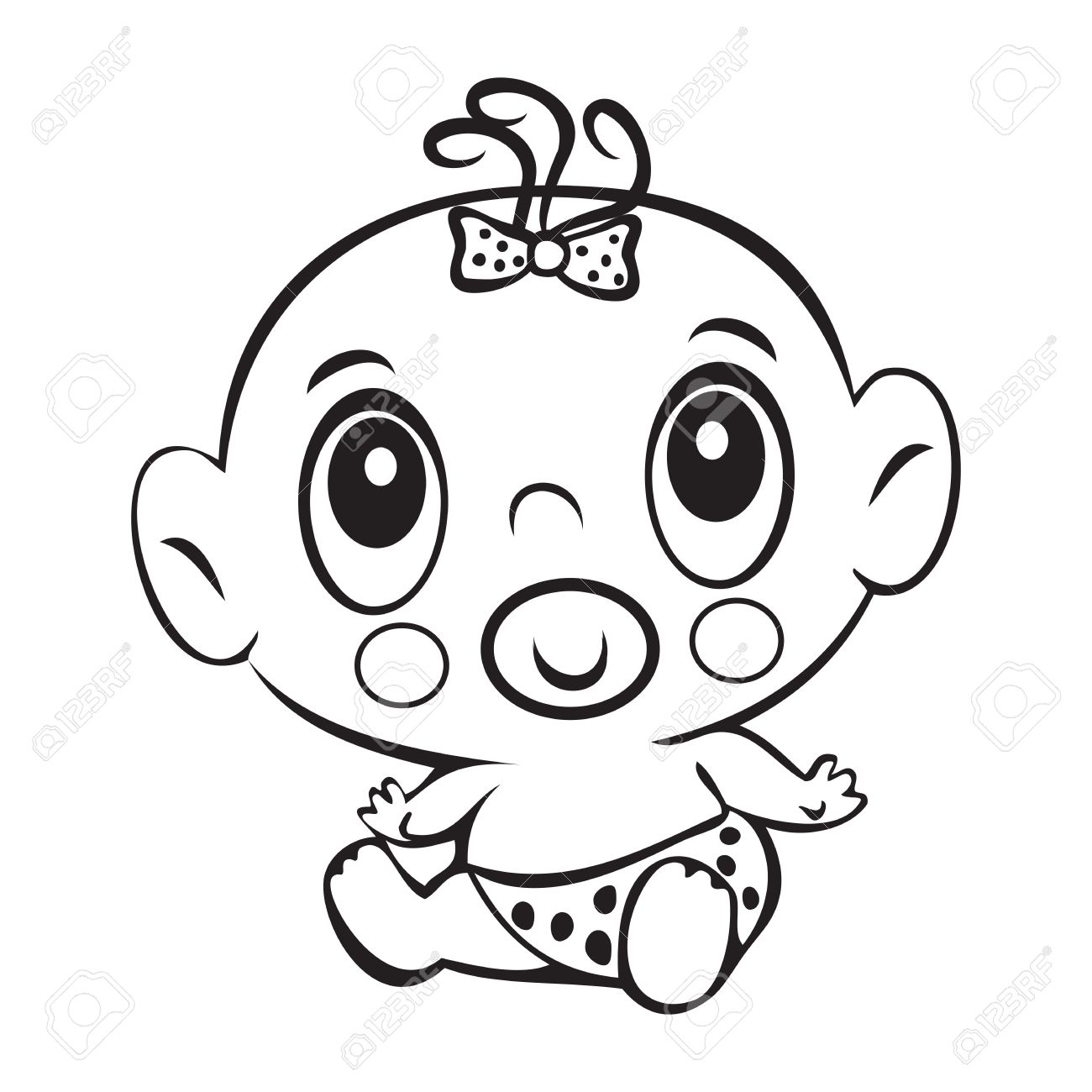 面白い赤ちゃんの女の子 塗り絵のため分離するおむつに座っている