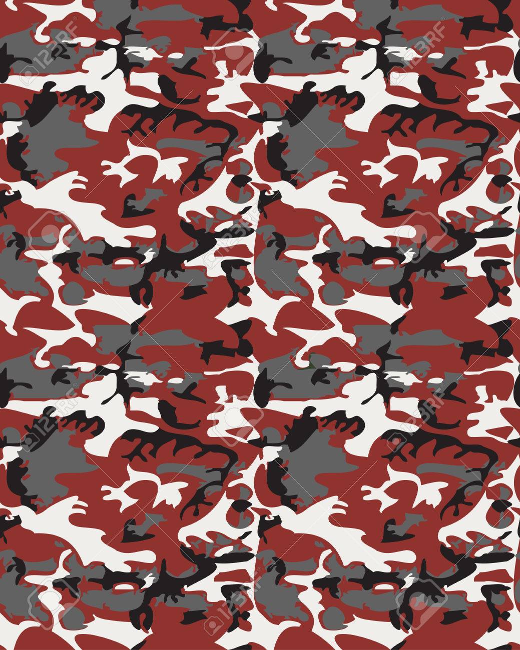 迷彩パターン背景シームレスなベクトル イラスト 迷彩柄リピート印刷をマスキングの古典的な服のスタイル 赤黒グレー白の色フォレスト テクスチャのイラスト素材 ベクタ Image