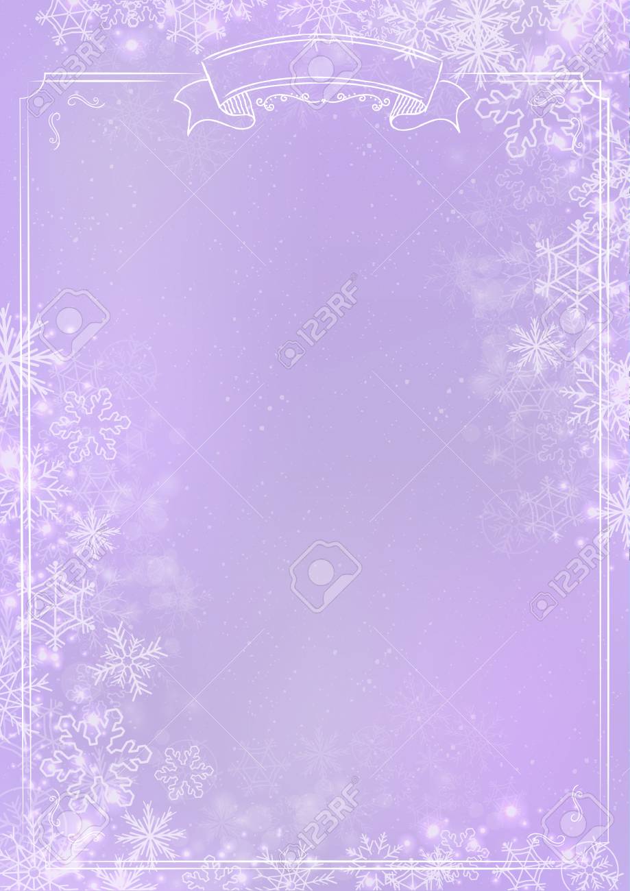 雪と雪の結晶の境界線と背景に用紙を A3 紫グラデーション冬 の
