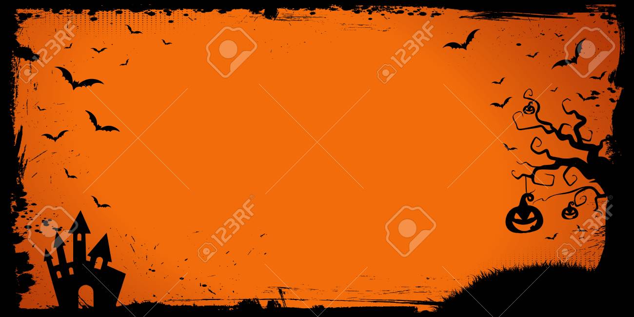 the halloween banner template with pumpkin scary house and flying halloween border templates