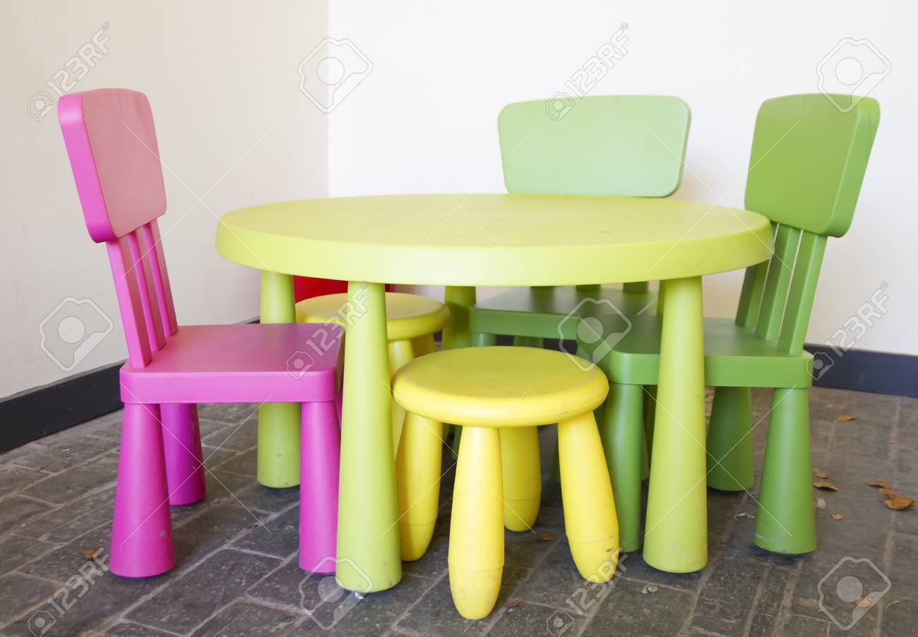 Brightly Coloured Nursery Table And Chairs Stock Photo Picture