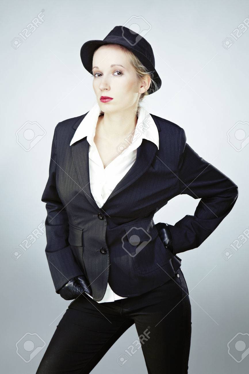 Mafia Old Style Fashion Studio Portrait Of Blonde Young Pretty Woman Stock Photo Picture And Royalty Free Image Image