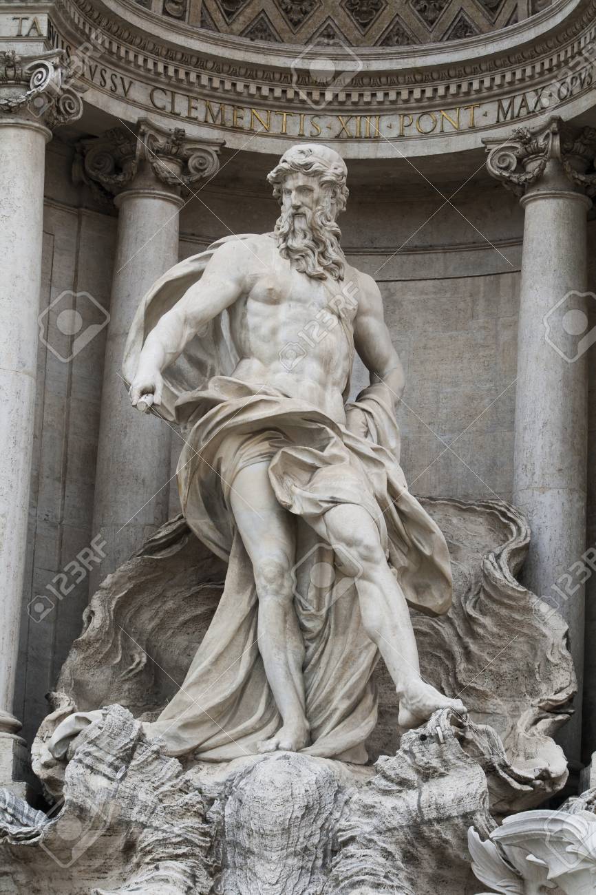 Rome イタリアのトレビの泉のネプチューン ポセイドン 彫像のクローズ アップ の写真素材 画像素材 Image